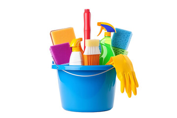 a bucket full of cleaning supplies