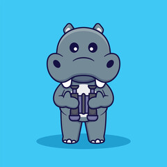 Obraz premium Cute Hippo Holding Binoculars Vector Cartoon Illustration