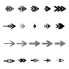 Black arrow. Arrow icon vector set collection. Arrows symbols in different styles. Concept clipart. 黒い矢印。 矢印アイコン ベクトル セットのコレクション。 さまざまなスタイルの矢印記号。 コンセプトのクリップアート