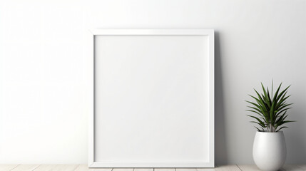 Mockup of a square frame over a white wall