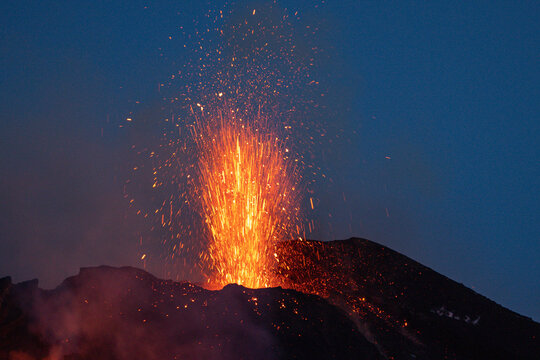 Eruptive vent with lava emis at the top of the Etna volcano