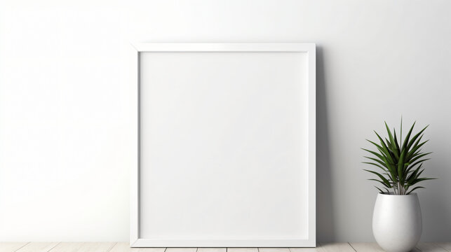 Mockup of a square frame over a white wall