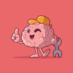 Brain character as a mechanic vector illustration. Intelligence, profession design concept.