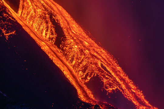 Eruptive vent with lava emis at the top of the Etna volcano