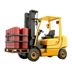 Fototapeta na wymiar a yellow forklift with red cylinders on a pallet