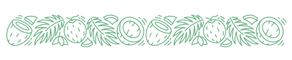 Coconut ornament background. Palm tree and coconut. Editable outline stroke. Vector line.