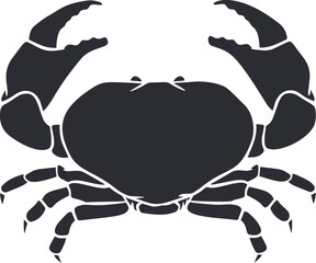 Hand drawn monochrome crab in cartoon retro style. Realistic vintage silhouette sea animal. Design element for branding restaurant, shop. Sketch vector illustration.