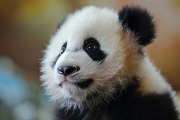 Close-up portrait photo of a cute baby panda.