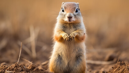 Naklejka na ściany i meble ground squirrel standing up out of soil