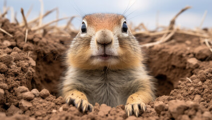 ground squirrel standing up out of soil