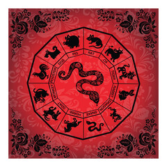Black ethnic boho snake on red banner background