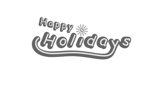 happy holiday animation video with doodle art swaying letter characters alphabet on black and white. alpha channel transparent.