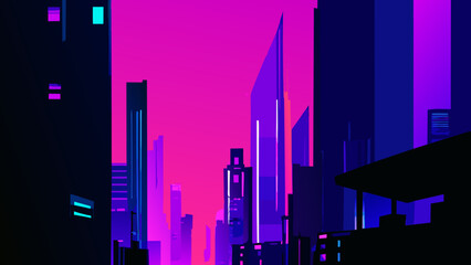 Obraz premium Neon cityscape silhouettes vektor icon illustation