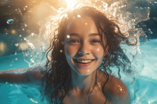 water park photo of young woman splashing