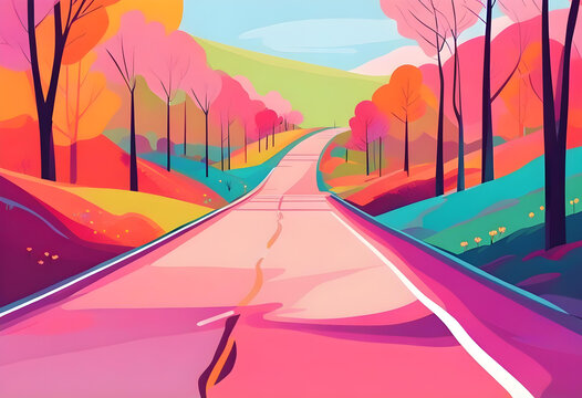 landscape with road and trees