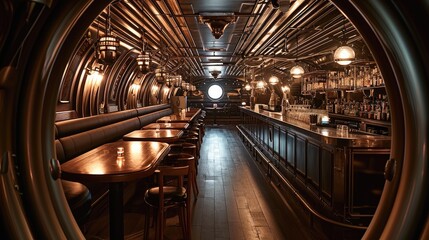 Interior of a bar interior like submarine. Generative AI.