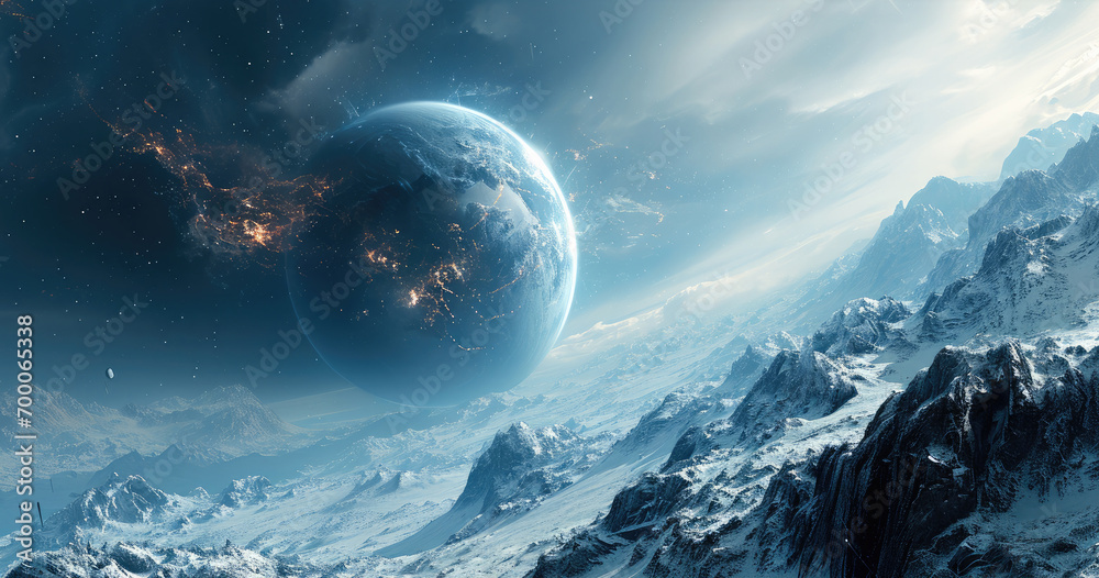 Aufkleber small planet on an orbit of a massive planet. generative ai.