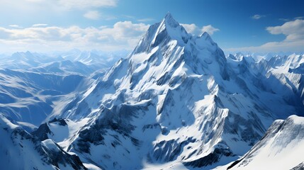 panoramic view of snowy mountains with clear blue sky - 3d illustration