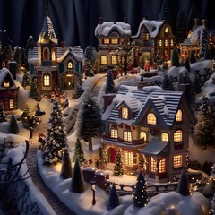 Christmas and New Year miniature village in the snow. 3d rendering