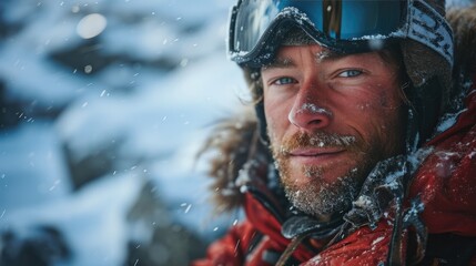 handsome man with Ski goggles, ski clothing