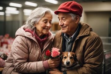 Couple exchanging Valentine's Day gifts generated by artificial intelligence