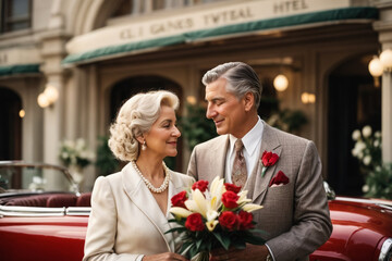 Couple exchanging Valentine's Day gifts generated by artificial intelligence