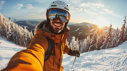 Fototapeta na wymiar handsome man with Ski goggles, ski clothing