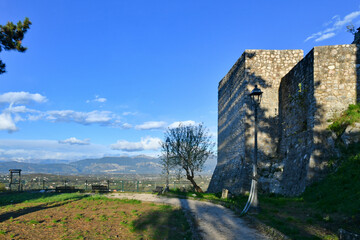 View of the walls of a medieval castle in Pico, a village in Lazio, Italy.