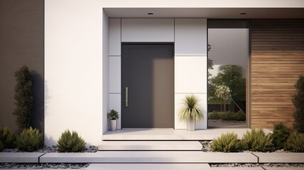 Modern entrance door with the luxury house. Generative AI Technology 