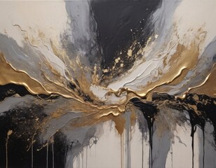 abstract painting black, gray and gold