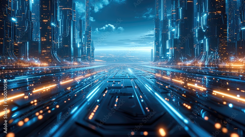 Aufkleber tech backgrounds, blue look and feel, futuristic, interactive experiences. generative ai.