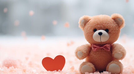 A cute cartoon doll couple bear, and many colorful mini heart in concept valentine's day,There is also a blank space left on the card,bright tone, Generative ai illustration