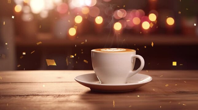 A cup of fragrant coffee on a cozy background video
