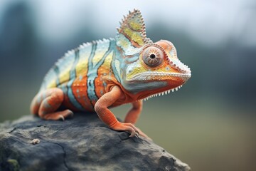 Fototapeta premium chameleon transitioning colors on a rock