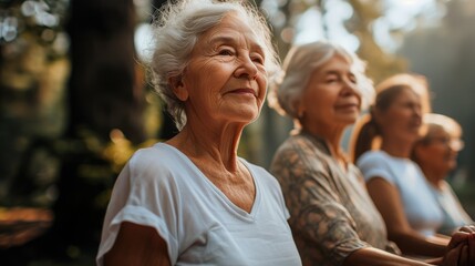 Group Of Senior Retirement Exercising Togetherness. Generative AI.