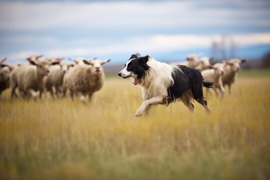 Border Collie Herding Sheep In A Pasture