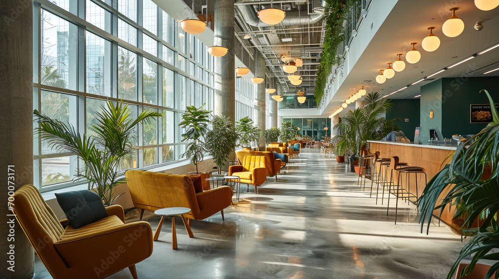 Aufkleber a vibrant and collaborative co-working lobby. generative ai.