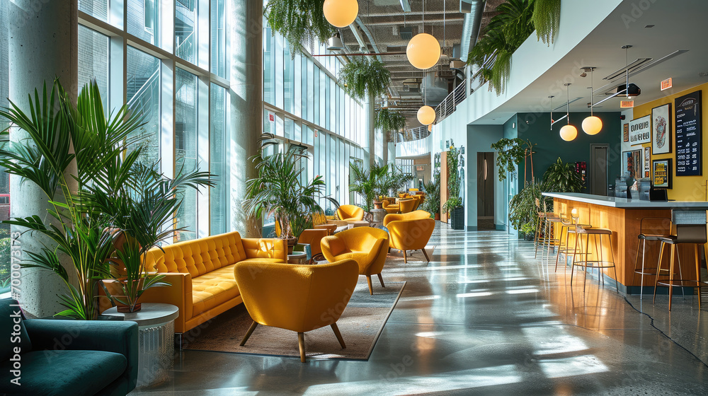 Aufkleber a vibrant and collaborative co-working lobby. generative ai.