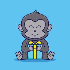 Cute Gorilla Holding Gift Vector Cartoon Illustration