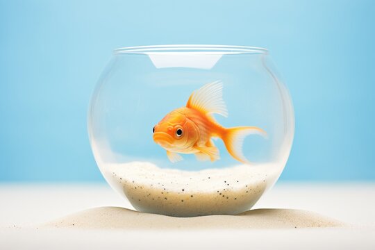 goldfish in bowl with white sandy bottom