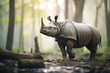 Zelfklevend Fotobehang majestic javan rhino standing tall in natural habitat © Natalia