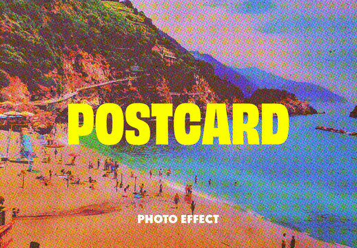 Vintage Halftone Postcard Photo Effect Mockup