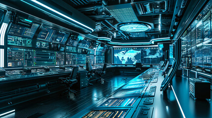 Modern high-tech futuristic control room