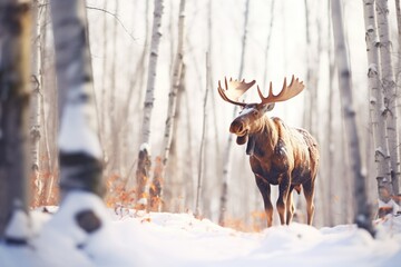 moose standing in snowy forest clearing