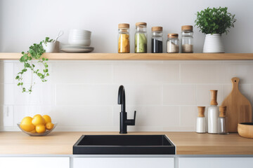 Obraz na płótnie Canvas contemporary Kitchen countertop at home. AI Generative