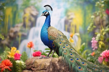 Naklejka premium majestic peacock with lush background