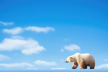 lone polar bear against blue arctic skies