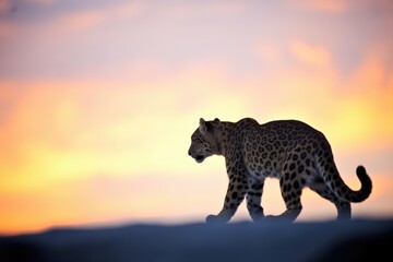 snow leopard silhouette against himalayan sunrise - obrazy, fototapety, plakaty