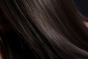 Closeup of dark and healthy hair on a woman.