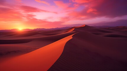Fototapeta na wymiar Sunset in the desert with red sand dunes. 3d rendering